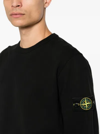 Stone Island Kids Mini Ribbed Neckline Sweatshirt For Boys In Black