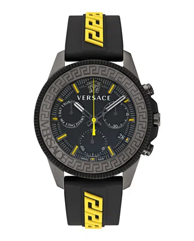 Versace Greca Action Chrono Silicone Watch In Black