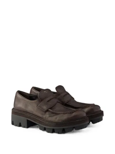 Prada Leather Loafers In Brown