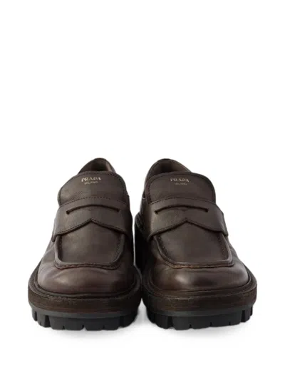 Prada Leather Loafers In Brown