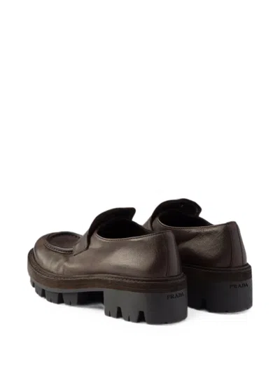 Prada Leather Loafers In Brown