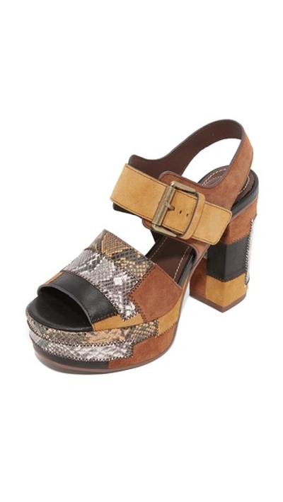 See By Chloé Patchwork Snake-effect Leather And Suede Platform Sandals In Multi