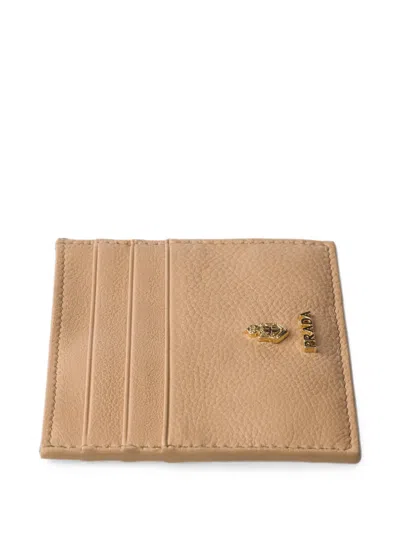 Prada Leather Card Holder In Neutral