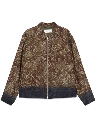Dries Van Noten Chocolate Brown Jacket With Feather-like Pattern In Brown
