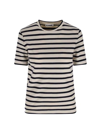 Jil Sander Ribbed Striped Cotton Short-sleeve T-shirt In Black