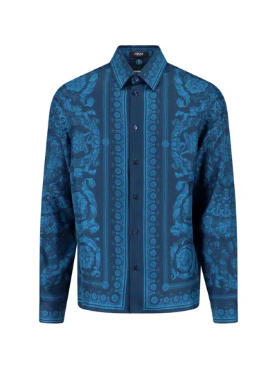 Versace Informal Shirt Silk Twill Fabric Barocco 92 Print Shirts Blue In Blue