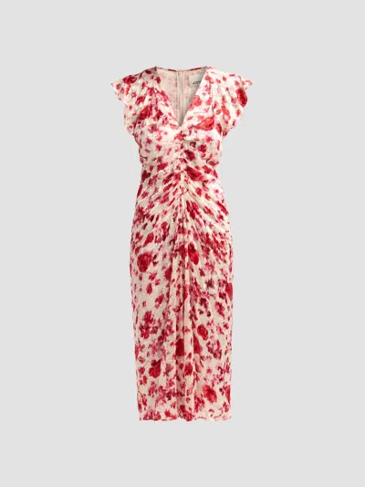 Isabel Marant Lindsay Floral Ruched Jacquard Midi Dress In Ecru Pink