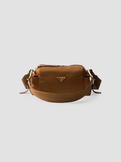 Prada Explore Small Re-nylon And Leather Shoulder Bag In Brown
