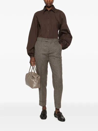 Berwich Herringbone-pattern Wool Trousers In Brown