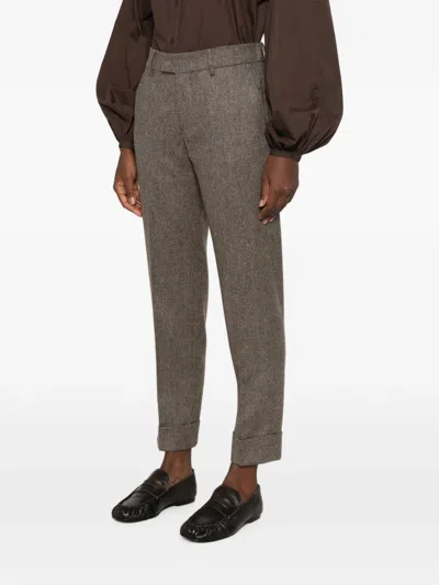 Berwich Herringbone-pattern Wool Trousers In Brown