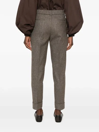 Berwich Herringbone-pattern Wool Trousers In Brown