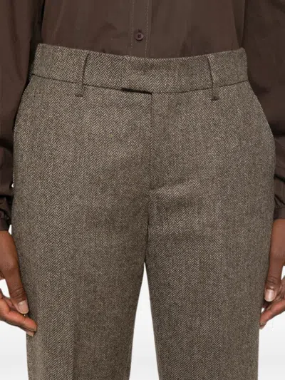 Berwich Herringbone-pattern Wool Trousers In Brown
