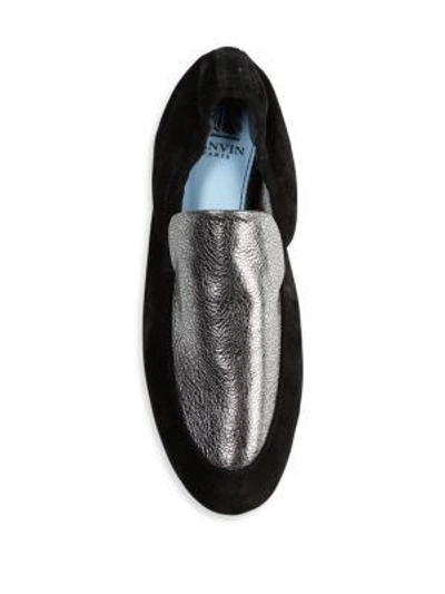 Shop Lanvin Metallic Leather & Suede Flats In Silver-black