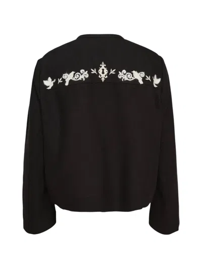 Renli Su Embroidered Crew-neck Jacket In Black