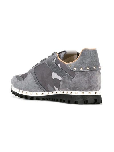 Shop Valentino Garavani Rockstud Camouflage Sneakers - Grey