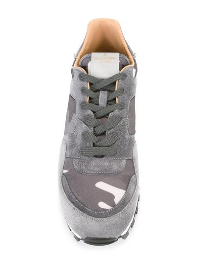 Shop Valentino Garavani Rockstud Camouflage Sneakers - Grey