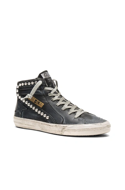 Shop Golden Goose Slide Sneaker In Black Leather Studs