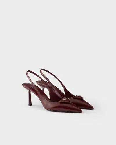 Prada Slingback Pumps In Leather With Brushed Finish In Brown