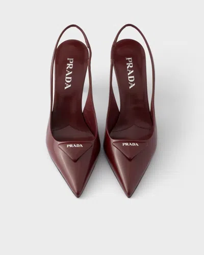 Prada Slingback Pumps In Leather With Brushed Finish In Brown