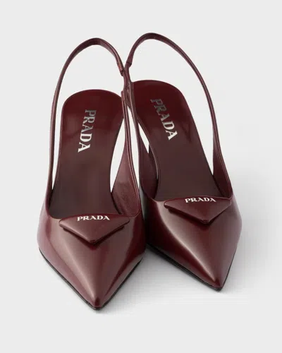 Prada Slingback Pumps In Leather With Brushed Finish In Brown