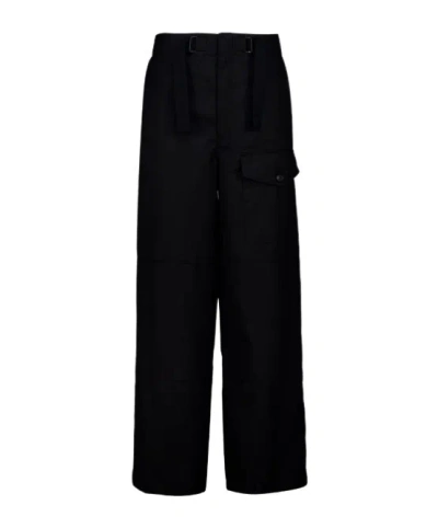 Auralee Herringbone Wool Wide-leg Cargo Pants In Black
