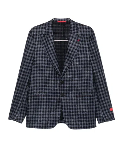 Isaia Gingham-check Notched-lapel Blazer In Multi
