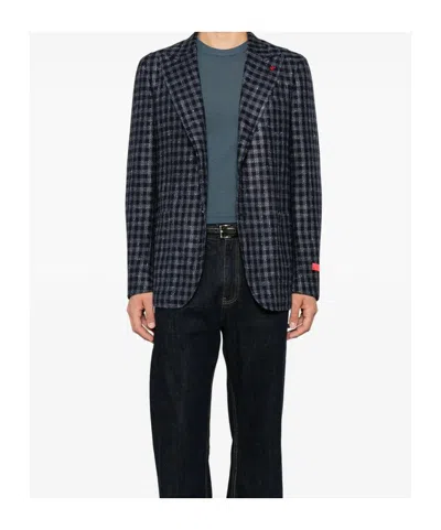 Isaia Gingham-check Notched-lapel Blazer In Multi