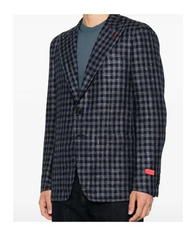 Isaia Gingham-check Notched-lapel Blazer In Multi