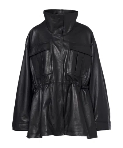 Rohe Leather Jacket With Adjustable Drawstring Waist In Black