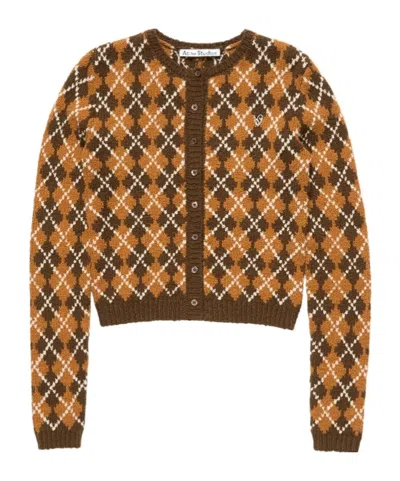 Acne Studios Argyle-knit Button-up Cardigan In Brown