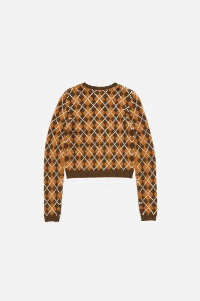 Acne Studios Argyle-knit Button-up Cardigan In Brown