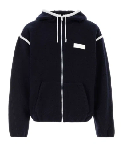 Givenchy Wool Hooded Jacket Contrast Trim Pockets In Blue