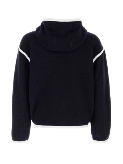 Givenchy Wool Hooded Jacket Contrast Trim Pockets In Blue