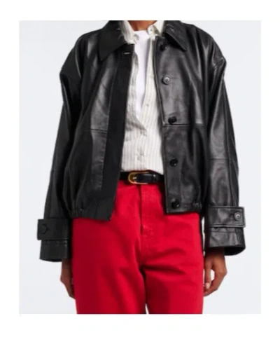 Rohe Leather Jacket Collared Neck Elasticated Hem In Black