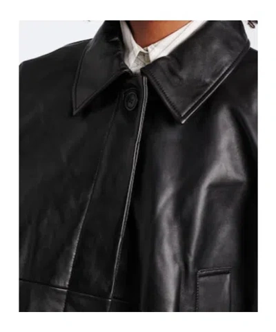 Rohe Leather Jacket Collared Neck Elasticated Hem In Black