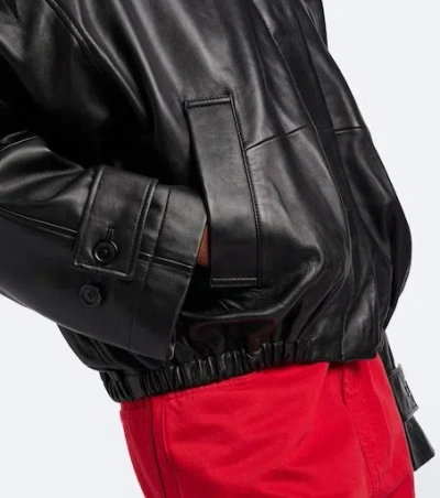 Rohe Leather Jacket Collared Neck Elasticated Hem In Black