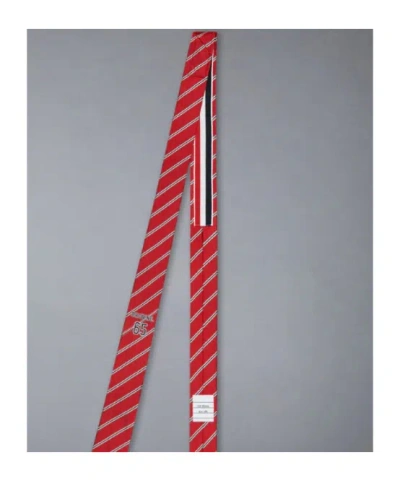 Thom Browne Striped Necktie Soft Texture Standard Width Adjustable In Red