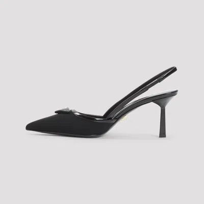 Prada 70 Triangle Logo Leather And Mesh Slingback Pumps In Black