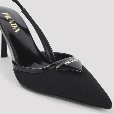 Prada 70 Triangle Logo Leather And Mesh Slingback Pumps In Black