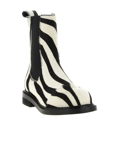 Moschino Zebra Pattern Ankle Boots Elastic Panels In Black