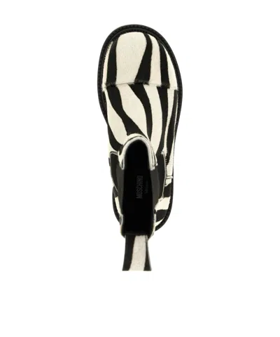 Moschino Zebra Pattern Ankle Boots Elastic Panels In Black