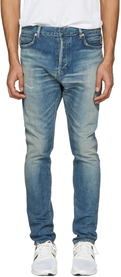 Balmain Blue Distressed Low-rise Jeans