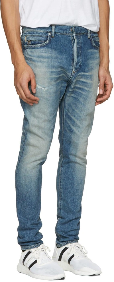 Shop Balmain Blue Distressed Low-rise Jeans