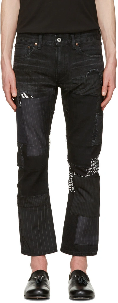 Junya Watanabe Denim Patchwork Levi's Slim Fit Cropped Jeans In Black In Black/black