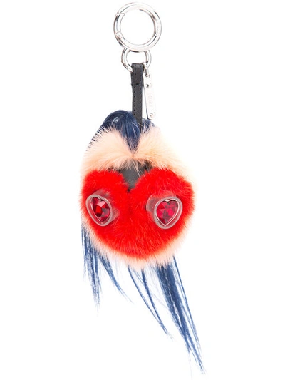 Fendi Bag Bugs Crystal-embellished Leather And Mink Fur Charm In Red