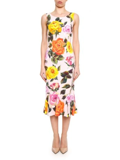Shop Dolce & Gabbana Multicolor Rose Dress In Rose Multicolor F.rosa|giallo