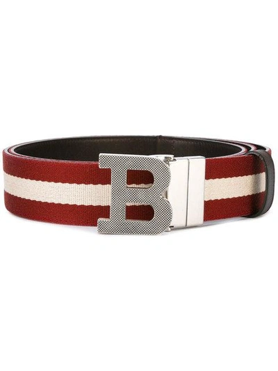 Shop Bally Logo Buckle Stripe Belt In Red