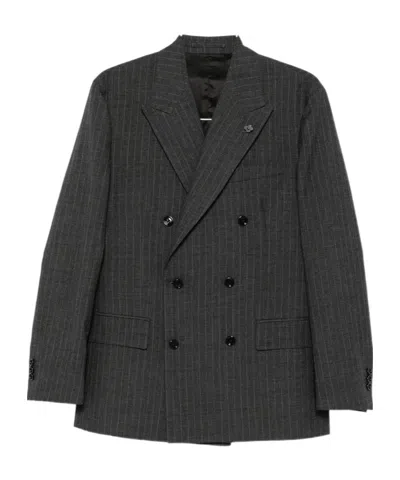Lardini Pinstripe-pattern Double-breasted Blazer In Black