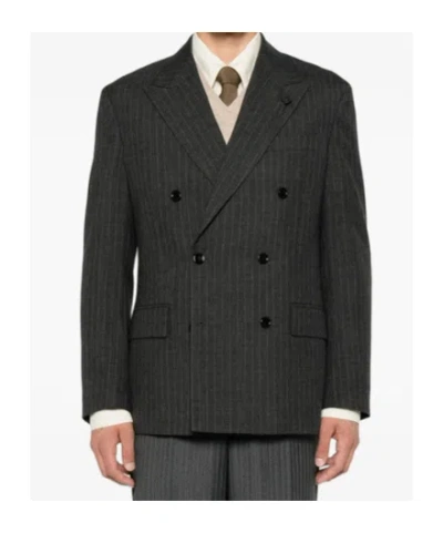 Lardini Pinstripe-pattern Double-breasted Blazer In Black