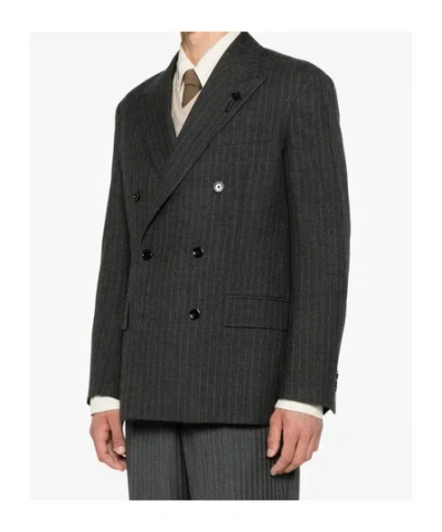 Lardini Pinstripe-pattern Double-breasted Blazer In Black